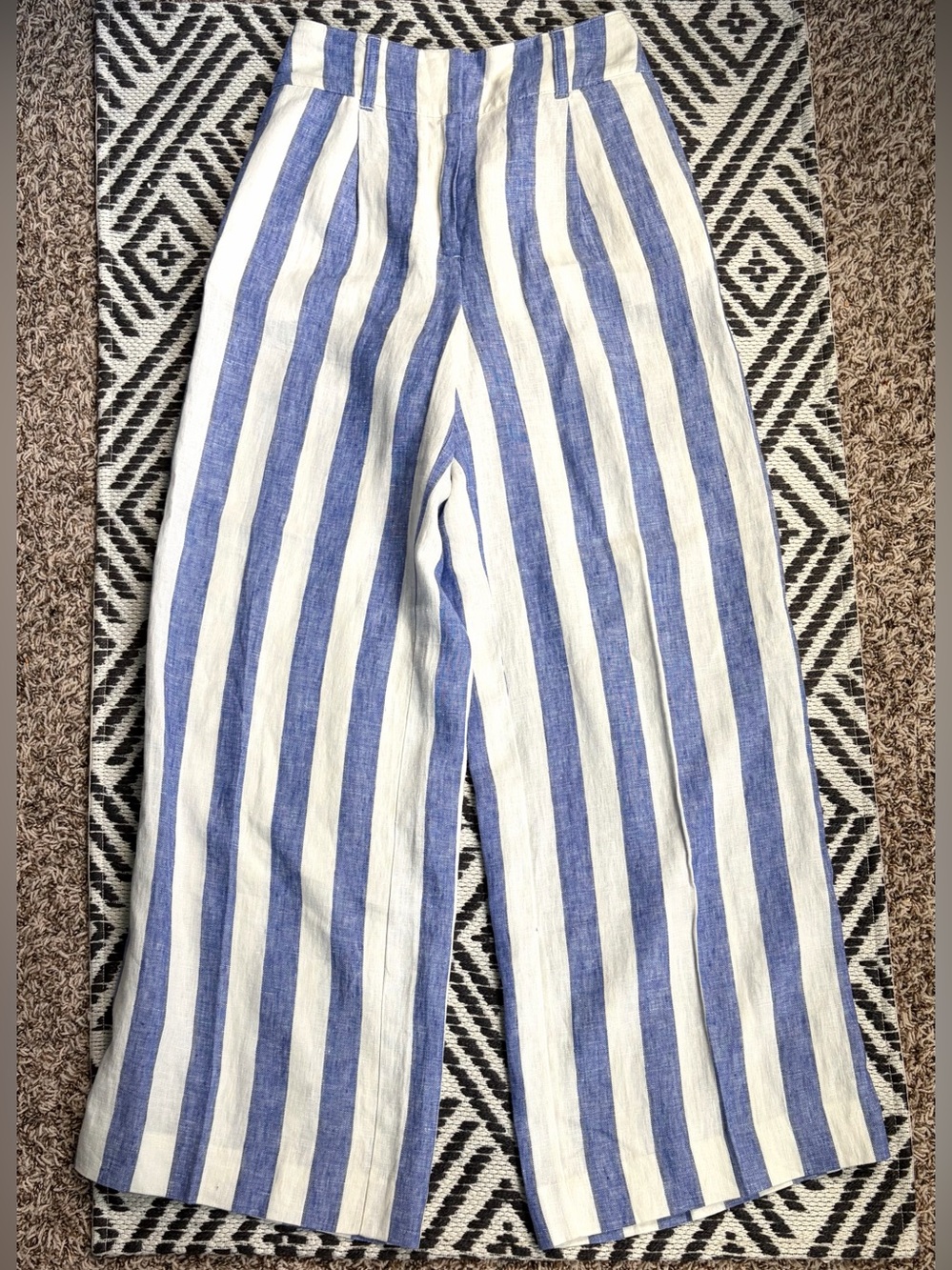 Boden Wide Leg Linen Trousers Blue White Striped Pants Women Sz 6R Nautical EUC - Picture 2 of 10
